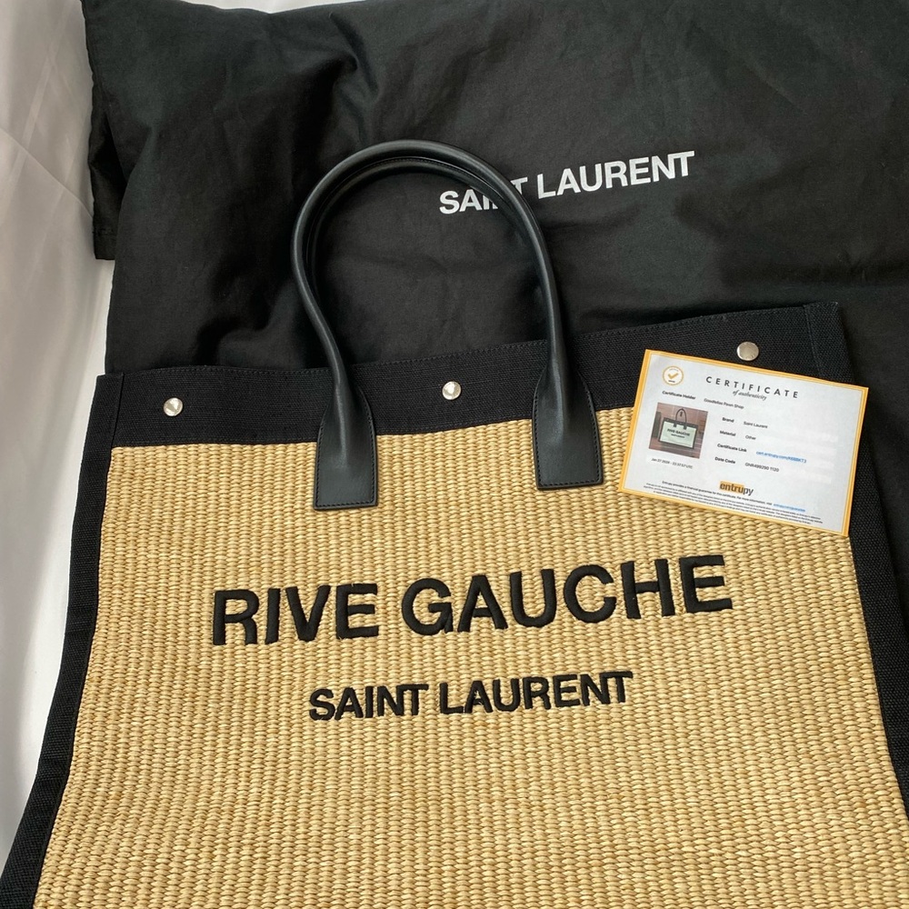 Saint Laurent Large Rive Gauche Raffia Tote Camel - Pre-owned